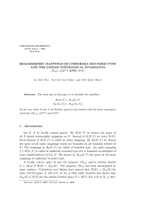 HOLOMORPHIC MAPPINGS OF UNIFORMLY BOUNDED TYPE AND THE LINEAR TOPOLOGICAL INVARIANTS (H