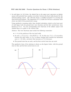PHY 4604 Fall 2008 – Practice Questions for Exam 1 (With... 1. In each figure (a)–(d) below, the dashed line in the... square-well potential that vanishes everywhere between the hard walls denoted by...