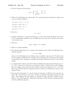 MATH 142 – 502, 504 Practice Problems for Test 1 Fall 2014