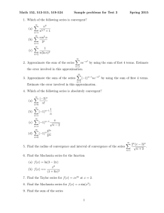 Math 152, 513-515, 519-524 Sample problems for Test 3 Spring 2015