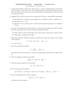 MATH 308-518,519,520 Spring 2013 Practice Test I over sections 1.1–1.3, 2.1–2.6, 3.1