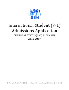 International Student (F-1) Admissions Application CHANGE OF STATUS (COS) APPLICANT 2016-2017