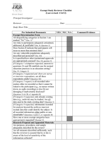 Exempt Study Reviewer Checklist (Last revised: 1/14/12) Principal Investigator: __________________________