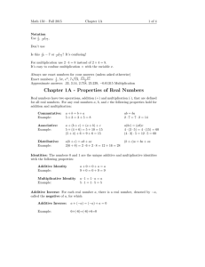 Math 150 – Fall 2015 Chapter 1A 1 of 4 Notation