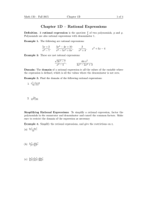 Chapter 1D – Rational Expressions