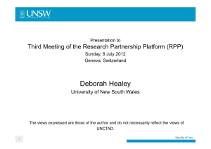 Deborah Healey Third Meeting of the Research Partnership Platform (RPP) Presentation to