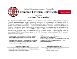 Criteria Certificate Common Avocent Corporation