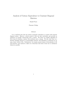 Analysis of Unitary Equivalence to Constant Diagonal Matrices Daniel Poore Pomona College