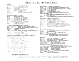 A Matlab Cheat-sheet (MIT 18.06, Fall 2007) Basics: