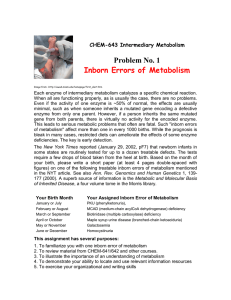 Inborn Errors of Metabolism  Problem No. 1 CHEM-643 Intermediary Metabolism
