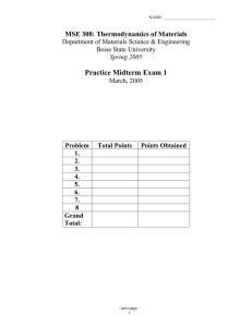 Practice Midterm Exam 1 MSE 308: Thermodynamics of Materials Boise State University