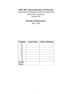 Practice Final Exam 2 MSE 308: Thermodynamics of Materials Boise State University
