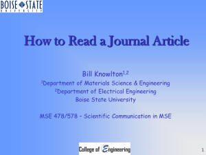 How to Read a Journal Article Bill Knowlton