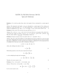 MATH 151 Fall 2014 Sections 549-551 Quiz #1 Solutions
