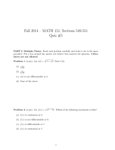 Fall 2014 – MATH 151, Sections 549-551 Quiz #5