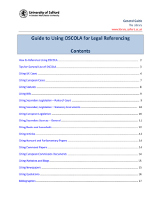 Guide to Using OSCOLA for Legal Referencing  Contents General Guide
