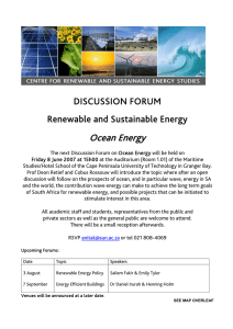 Ocean Energy DISCUSSION FORUM Renewable and Sustainable Energy