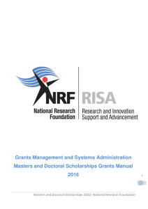 Grants Management and Systems Administration Masters and Doctoral Scholarships Grants Manual 2016