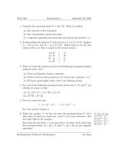 Math 220 Examination 1 September 26, 2003 1. Consider the statement form