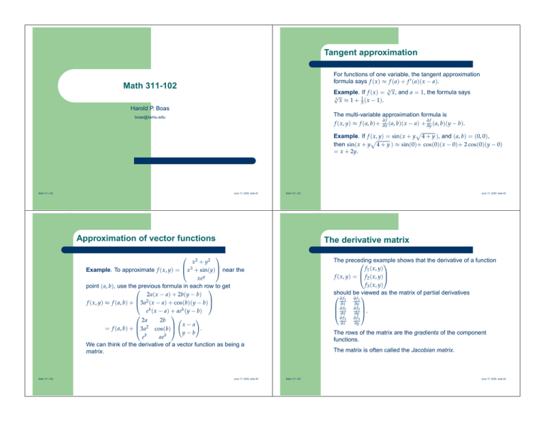 Tangent approximation Math 311-102