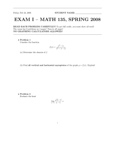 EXAM I – MATH 135, SPRING 2008
