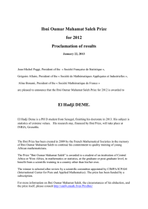 Ibni Oumar Mahamat Saleh Prize for 2012 Proclamation of results