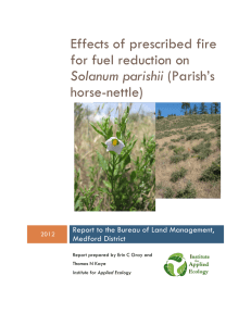 Effects of prescribed fire for fuel reduction on horse-nettle)