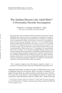 Was Saddam Hussein Like Adolf Hitler? A Personality Disorder Investigation