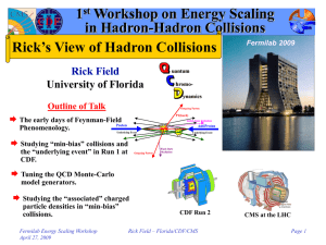 1 Workshop on Energy Scaling in Hadron-Hadron Collisions Rick’s View of Hadron Collisions