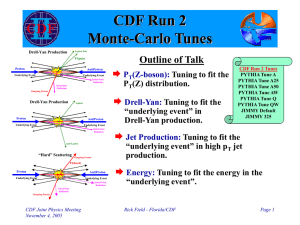CDF Run 2 Monte-Carlo Tunes Outline of Talk 