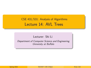 Lecture 14: AVL Trees CSE 431/531: Analysis of Algorithms Lecturer: Shi Li
