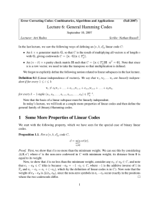 Lecture 6: General Hamming Codes