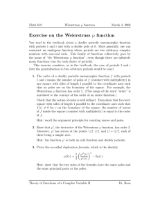 ℘ function Exercise on the Weierstrass