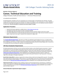 Career, Technical Education and Training    2015‐16 UW Colleges Transfer Advising Guide 