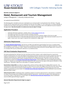Hotel, Restaurant and Tourism Management    2015‐16 UW Colleges Transfer Advising Guide 