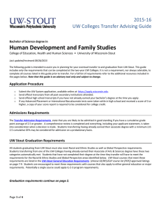 Human Development and Family Studies    2015‐16 UW Colleges Transfer Advising Guide 