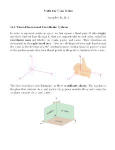 Math 152 Class Notes November 24, 2015 11.1 Three-Dimensional Coordinate Systems