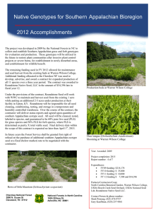 Native Genotypes for Southern Appalachian Bioregion 2012 Accomplishments