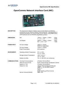 OpenComms Network Interface Card (NIC)  OpenComms NIC Specification