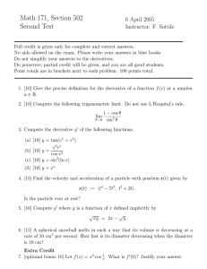 Math 171, Section 502 Second Test 6 April 2005 Instructor: F. Sottile