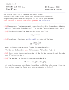 Math 151H Sections 201 and 202 Final Exam 13 December 2006