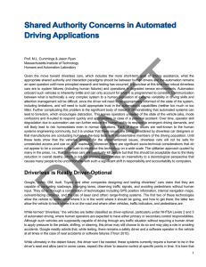 Shared Authority Concerns in Automated Driving Applications