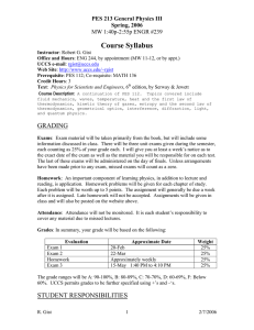 Course Syllabus PES 213 General Physics III Spring, 2006 MW 1:40p-2:55p ENGR #239