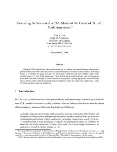 Evaluating the Success of a CGE Model of the Canada-U.S.... Trade Agreement Alan K. Fox Dept. of Economics