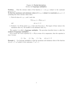 Chapter 12. Partial derivatives. Section 12.8 Lagrange multipliers. Problem.
