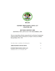 BELIZE EXPORT  PROCESSING  ZONE ACT CHAPTER  280