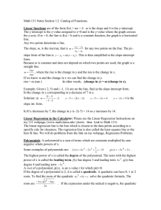 Math 131 Notes Section 1.2  Catalog of Functions.  Linear functions
