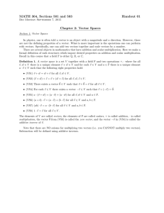 MATH 304, Sections 501 and 503 Handout 01 Chapter 2: Vector Spaces