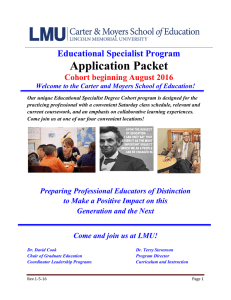 Application Packet Educational Specialist Program Cohort beginning August 2016
