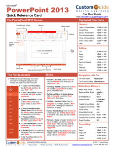 PowerPoint 2013 Quick Reference Card The PowerPoint 2013 Screen Keyboard Shortcuts